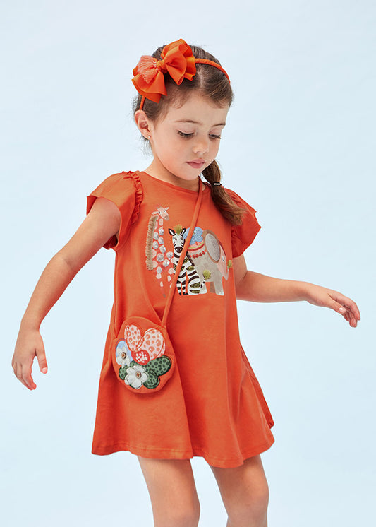 Mayoral Kleid mit Applikation und Tasche aus Baumwolle FS 2023 orange Art. 03947-029