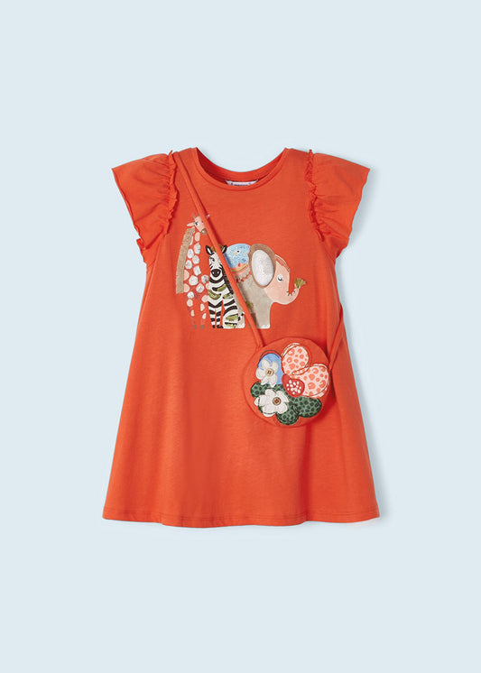 Mayoral Kleid mit Applikation und Tasche aus Baumwolle FS 2023 orange Art. 03947-029